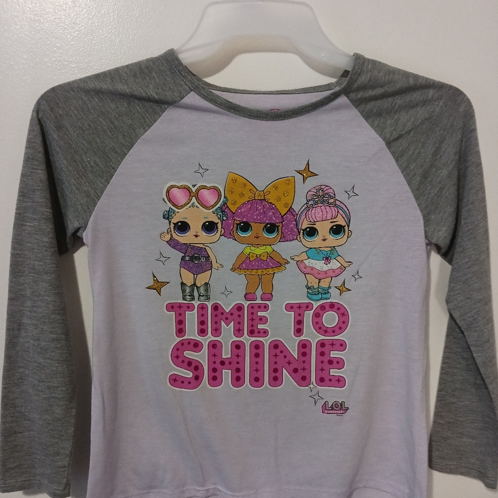 Girls LOL surprise, long sleeve shirt time to shine, size large 10-12 color gray